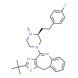 ChemSpider 2D Image | 4-{(3S)-3-[2-(4-Fluorophenyl)ethyl]-4-methyl-1-piperazinyl}-2-(2-methyl-2-propanyl)-10H-[1,3]thiazolo[4,5-c][1]benzazepine | C28H33FN4S