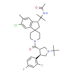 ChemSpider 2D Image | N-{2-[(3R)-6-Chloro-1'-{[(3S,4R)-4-(2,4-difluorophenyl)-1-(2-methyl-2-propanyl)-3-pyrrolidinyl]carbonyl}-5-methyl-2,3-dihydrospiro[indene-1,4'-piperidin]-3-yl]-2-propanyl}acetamide | C34H44ClF2N3O2