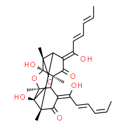 ChemSpider 2D Image | (1S,3R,4R,6Z,8S,10R,11R,13E)-3,10-Dihydroxy-6-[(2E,4E)-1-hydroxy-2,4-hexadien-1-ylidene]-13-[(2E,4Z)-1-hydroxy-2,4-hexadien-1-ylidene]-1,4,8,11-tetramethyl-2,9-dioxapentacyclo[8.4.0.0~3,8~.0~4,14~.0~7
,11~]tetradecane-5,12-dione | C28H32O8