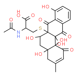 ChemSpider 2D Image | N-Acetyl-S-(4a,6,8,12a,12b-pentahydroxy-3-methyl-1,7,12-trioxo-4,4a,5,6,7,12,12a,12b-octahydro-6a(1H)-tetraphenyl)cysteine | C24H25NO11S