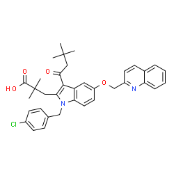 ChemSpider 2D Image | 3-[1-(4-Chlorobenzyl)-3-(3,3-dimethylbutanoyl)-5-(2-quinolinylmethoxy)-1H-indol-2-yl]-2,2-dimethylpropanoic acid | C36H37ClN2O4
