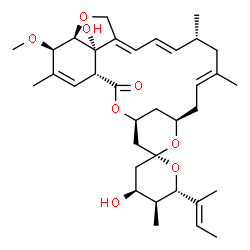 ChemSpider 2D Image | (1'R,2R,4S,4'S,5S,6S,8'R,10'E,13'R,14'E,16'E,20'R,21'R,24'S)-6-[(2E)-2-Buten-2-yl]-4,24'-dihydroxy-21'-methoxy-5,11',13',22'-tetramethyl-3,4,5,6-tetrahydro-2'H-spiro[pyran-2,6'-[3,7,19]trioxatetracycl
o[15.6.1.1~4,8~.0~20,24~]pentacosa[10,14,16,22]tetraen]-2'-one | C35H50O8