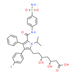 ChemSpider 2D Image | (3R,5R)-7-{3-(4-Fluorophenyl)-1-isopropyl-4-phenyl-5-[(4-sulfamoylphenyl)carbamoyl]-1H-pyrrol-2-yl}-3,5-dihydroxyheptanoic acid | C33H36FN3O7S