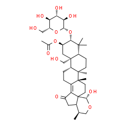 ChemSpider 2D Image | (3S,6R,8aS,8bR,10aR,12R,13R,14aS,14bS)-12-(beta-D-Glucopyranosyloxy)-6-hydroxy-14a-(hydroxymethyl)-3,8a,8b,11,11-pentamethyl-1-oxo-1,2,2a,3,4,7,8,8a,8b,9,10,10a,11,12,13,14,14a,14b,15,16-icosahydrophe
nanthro[2',1':4,5]indeno[7a,1-c]pyran-13-yl acetate | C38H58O12