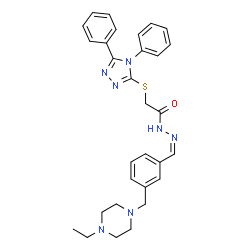 ChemSpider 2D Image | 2-[(4,5-Diphenyl-4H-1,2,4-triazol-3-yl)sulfanyl]-N'-[(Z)-{3-[(4-ethyl-1-piperazinyl)methyl]phenyl}methylene]acetohydrazide | C30H33N7OS