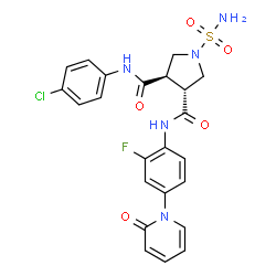 ChemSpider 2D Image | (3R,4R)-N-(4-Chlorophenyl)-N'-[2-fluoro-4-(2-oxo-1(2H)-pyridinyl)phenyl]-1-sulfamoyl-3,4-pyrrolidinedicarboxamide | C23H21ClFN5O5S