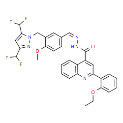ChemSpider 2D Image | N'-[(Z)-(3-{[3,5-Bis(difluoromethyl)-1H-pyrazol-1-yl]methyl}-4-methoxyphenyl)methylene]-2-(2-ethoxyphenyl)-4-quinolinecarbohydrazide | C32H27F4N5O3